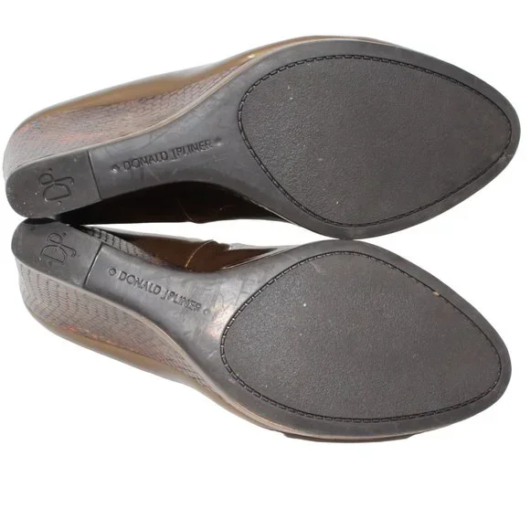 Donald J Pliner Size 9 M Beige Brown Habiki Patent Leather Peeptoe Wedge Heels - Picture 9 of 9